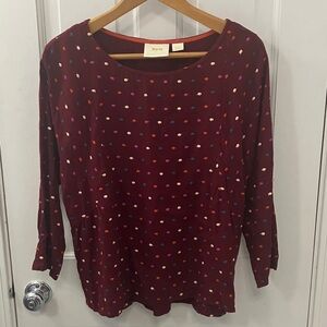 Maeve by Anthropologie Burgundy maroon Blouse shirt with Multicolor Dots size S